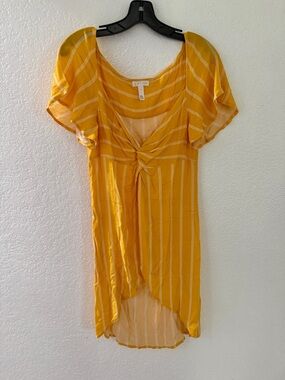 Leith Yellow Striped Twist-Front Blouse Size Small